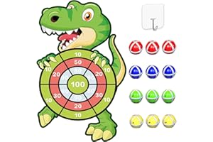 DQMOON Dinosaurier Spielzeug für 3–9, 76cm Kinder Klett Dartscheibe mit 12 Klebrigen Bällen, Drinnen und Draußen Hängendes Dart Wurfspiel Sets für Kinder Groß und Klei, Geburtstags Geschenke für 4–10 Junge