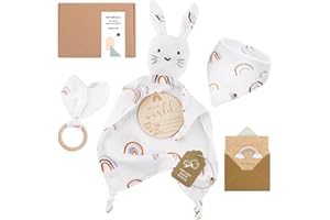 LAFERKA Baby Gift Boy & Girl | Newborn Gift | Baby Set as a Birth Gift with 100% Cotton Comforter + Bib + Teether + Baby Wooden Sign