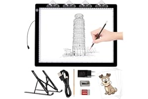 TOHETO A3 Leuchttisch mit Faltbarem Ständer, Adapter, Ultra-dünne Superhell Leuchtplatte, Diamond Painting Tisch Leuchtkasten, LED Lightbox Lightpad für Zeichnen, Diamantmalerei, Tätowierung (Schwarz)