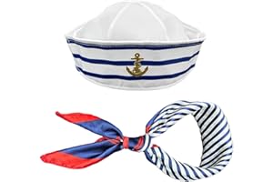 TSHAOUN Sailor Hat and Scarf Set for Men Women,Fancy Dress Sailor Set,Blue with White Sailor Hat Scarf,for Costume Accessory, Dressing Up for Cosplay Nautical Themes Party Stage Performance
