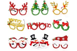 GOLDNICE Christmas Glasses to Wear Party Decorations Christmas, 9 Pieces Christmas Party Glasses with Glitter Frames Party Costume Eyeglasses Xmas Eyewears for Kids Adults Xmas Party Accessories