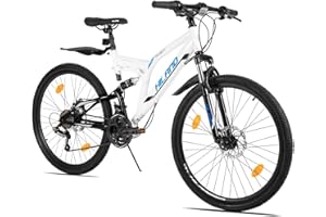 ‎ROCKSHARK Hiland 26 Zoll Mountainbike Rad Vollfederung Mountain Bike Fully Shimano 21 Gang Fahrrad mit Rahmenpaket Schutzblech Federgabel Scheibenbremsen MTB für Herr Damen Jungen Mädchen Schwarz/Grau/Weiß
