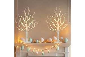 Vanthylit Birch Tree with Led Lights, White Christmas Decorations Indoor with Timer, Lighted Mini Small Artificial Lamp Prelit Twig Tree Battery Operated for Table Centerpiece Home Decor 2Pack