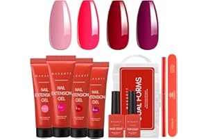 Makartt Kit de uñas de gel polivinílico 4 colores rojos vida de una rosa Juego de uñas polivinílicas con Red Pink Builder Nail Gel Hard Gel para uñas Belleza Regalo Juegos de Navidad