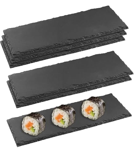Novaliv 6 x leistenen platen, rond, 20 x 0,5 cm, sushi serveerborden, onderzetters, kaasplank, tafelblad, leisteen, servies, plaat, zwart