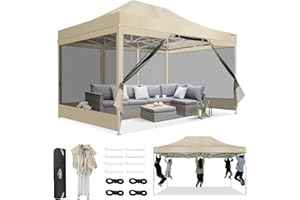 COBIZI Tonnelle Pliante 3x4.5m Robuste avec 4 Parois, Tente Reception Imperméable avec Moustiquaire, Barnum Pliant Professional Hauteur Réglable, Installation Facile avec Sac de Transport (Kaki)