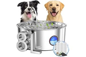 Kittyspout Fontanella per Cani/Gatti, 8L/270 oz di grandi dimensioni, Fontanella per Cani in Acciaio inox con ampia finestra di visualizzazione, Super Silenzioso con Visibile Argento