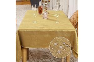 BALCONY & FALCON Rectangle Tablecloth Washable Waterproof Table Cover Brilliant Faux Linen Table Cloth for Wedding Reception Banquet Birthday Party (Golden, 145 x 300cm)