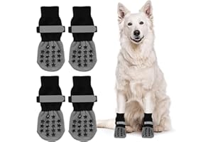 TAICHAEU 2 Pairs Dog Socks with Grips Strong Traction- Anti Slip Dog Socks Anti-Lick Paws Adjustable Dog Paw Protectors Prevent Scratching for Senior Dogs Hardwood Floors Indoor Outdoor Walking (L)