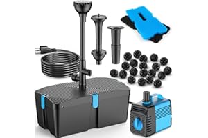 FEOXSHAL Teichpumpe mit Filter und Springbrunnen Set, 50W 2500L/H Filterpumpe Teich für den Außeneinsatz