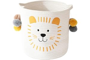 INough Cotton Rope Storage Baskets with Handles, Storage Basket for Babies Children Toy Basket Gifts Basket Nursery for Shelves Bathroom Bathroom Changing Table Organiser (Lion)