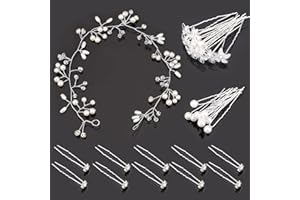 TSLBW 30 Stk Kristallblume Haarnadel und 1 Perlkristall Stirnband Brautblumenkristall Strass U-förmige Haarnadeln Hochzeit Haarschmuck Pearl Flower Haarnadeln Zubehör Alltagskleidung Frauen Mädchen