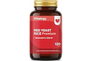 VITTALOGY Red Yeast Rice Premium Complemento Alimenticio de Levadura de Arroz Rojo con Coenzima Q10 para Reducir el Colesterol. Suplemento con Extracto de Cardo Mariano y Policocanol. 120 Cápsulas