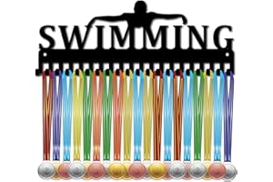 CREATCABIN Porta Medaglie Nuoto Appendiabiti Nuotatore Atleta Premi Espositore Parete Montaggio Acciaio Inossidabile Metallo Appendere per Sport Casa Badge Medaglia Ginnastica Oltre 60 medaglie,Nero