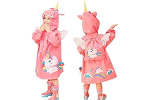 FEWLBY Enfants Imperméables pour Garçons Filles Poncho de Pluie Manteaux Imperméables Léger Veste de Pluie à Capuche Réutilisable Vêtements de Pluie