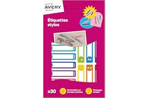 AVERY - Sachet de 30 étiquettes pour stylos. Thème Smileys. Format 50 x 10 mm.