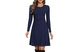 Aottori Suéter Vestido para Mujer Vestido Punto Manga Larga Vestido Suéter Elegante Casual Cuello Redondo Una Línea Jersey Vestidos para Otoño Invierno