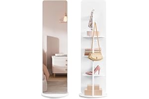 ‎SONGMICS SONGMICS Ganzkörperspiegel, Standspiegel, 360° drehbarer Spiegel, 163 x 45 cm, mit Sockel, Ablagen und Haken, klares Hartglas, für Schlafzimmer, Wohnzimmer, Weihnachten, wolkenweiß LFM036W01