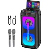 M&aacute;quina de karaoke 2 microfonos inalambricos,Altavoz Karaoke Profesional Completo,Bluetooth port&aacute;til con Luces LED,Sistema PA
