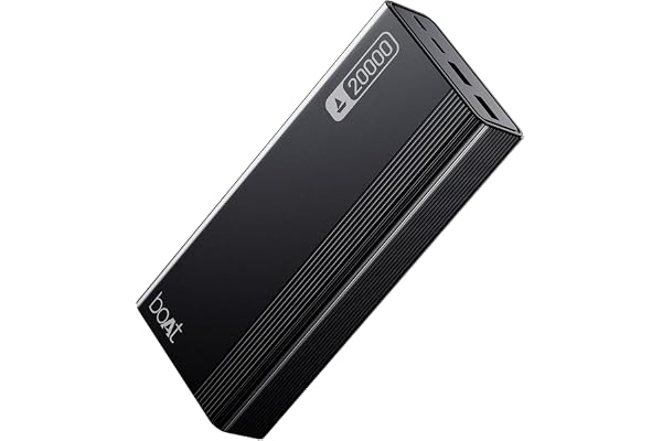 Boat Energyshroom Energyshroom PB401 20000 mAh 22.5W Fast Charging Power Bank (4X Output Ports, Supports Android, iPhone, Tablets, Earbuds, etc.) (Carbon Black), USB Type C