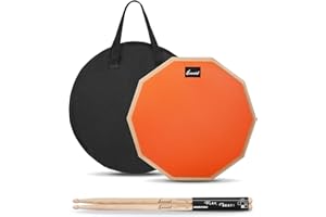 Sovvid 12 Inches Drum Pad and 5A Drum Sticks, Double Sided Snare Drum Practice Pad for Drummers, Silent Practice for Adults and Kids with Storage Bag - Orange