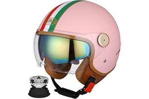 STRTG Casco de Moto 3/4 Casco de Cara Abierta Medio Casco de Moto con Visera Retro Estilo Vintage Vespa Jet Casco para Hombres Mujeres Moto Casco de Choque Aprobado por Dot / ECE