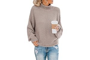 Imuedaen Pullover Damen Elegant Winter Rollkragenpullover Strickpullover Grobstrickpullover Casual Lose Langarm Pulli Oberteile