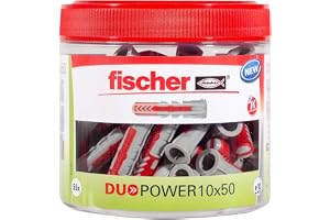 fischer DuoPower 10 x 50, praktisk rund låda med 55 universalpluggar, kraftfull 2-komponentsplugg, plastplugg för infästning