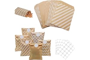 xutong 100pcs Bolsas Papel Kraft,100pcs Pegatina,para Envolver Pan Galletas/Aperitivos et, Bolsas de Papel para Boda Cumpleaños