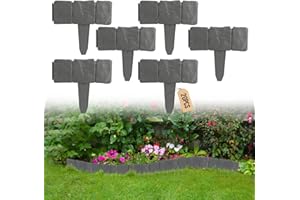 EXLECO 5M Rasenkanten Steinoptik Grau 20 Pcs Kunstoff Beeteinfassung Palisade Zaun Stone Rasenkantensteine Beetumrandung Stein Effect Garten Randsteine, Pflanze Bordüre für Rasen Blumenbeet
