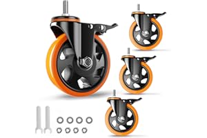 YUPEZOP 5 Inch Caster Wheels, Threaded Stem Casters Set of 4 Heavy Duty, Cart Wheels 1/2"-13 x 1" (Screw Diameter 1/2", Stem Length 1"), Safety Dual Locking Industrial Casters, Wheels for Cart, Furniture