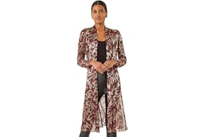 Roman Originals Foil Leaf Print Plisse Kimono for Women UK - Ladies Everyday Autumn Winter Comfy Soft Evening Vacation Work Party Night Out