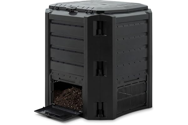 DEUBA® Composteur de Jardin 380 L Plastique Noir transformateur de déchets Couvercle et Trappe d'extraction bac à Compost