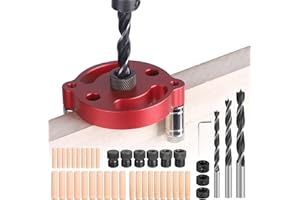 EFUTURETIME Gabarit de Percage Vertical, 2-10 mm Trous Locator Travail du Bois, Kit de Chevilles à Centrage Automatique, Guide de Percage Droit pour Perçage et Repérage du Centre, Rouge
