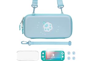 JINGDU Carrying Case for Nintendo Switch Lite, Cute 3D Cat Paw Storage Bag with Screen Protector, Thumb Grips, Protective Case, Straps, Premium Accessories Kit, Blue