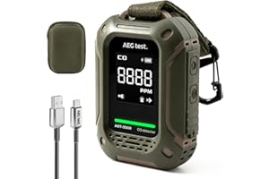 AEGTEST AGT-3000 Rilevatore portatile di monossido di carbonio, standby 240 h, sensore CO aggiornato per viaggi, rilevatore CO ricaricabile con allarmi sonori e visivi per campeggio, 0–1000 ppm