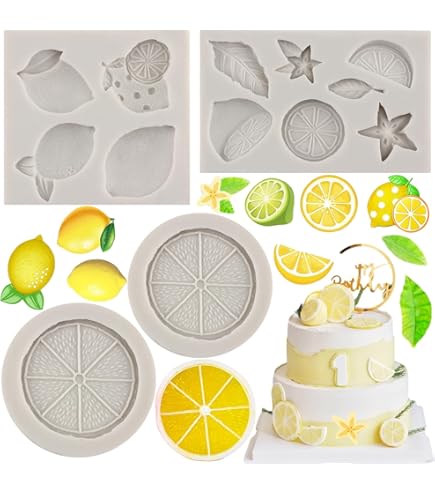 MYPRACS Lot De 2 Moules À Fondant En Forme De Tranche De Citron Morceau De Fruit Orange Moules En Silicone Pour Décoration De Gâteaux Cupcakes Bonbons Chocolat Pâte À Gomme Argile Polymère