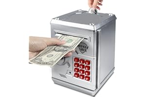 HUSAN Electronic Money Bank, Electronic Password Piggy Bank Mini ATM Cash Coin Money Box for Kids, Best Birthday Toy for Children, Boys & Girls (Silver)