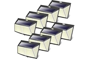 LOTMOS [Lot de 8] 308LED Lampe Solaire Exterieur, Lumiere Solaire avec Detecteur de Mouvement 3 Modes Eclairage Exterieur Solaire Spot Projecteur sans Fil pour Jardin,Terrasse,Garage