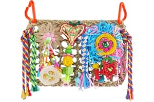 Pethee Budgie & Cockatiel Foraging Toys for Parrots, Parakeets, Conures & Finches - Bird Climbing Net with Colorful Toys