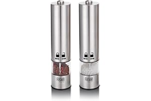 FUSION FOOD CARE Fusion Food Salt and Pepper Grinder Set Battery Operated Electric Automatic Salt and Pepper Mill Set Adjustable Coarseness with LED Light Stainless Steel Body Refillable Grinder Set for Kitchen