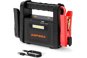 AsperX Avviatore Batteria Auto 6000A, Avviatore di Emergenza per Auto/Moto (Tutti i Motori a Benzina o Diesel fino a 12L), Starter Batteria Auto 12V con Torcia LED per Auto, Camion, Moto
