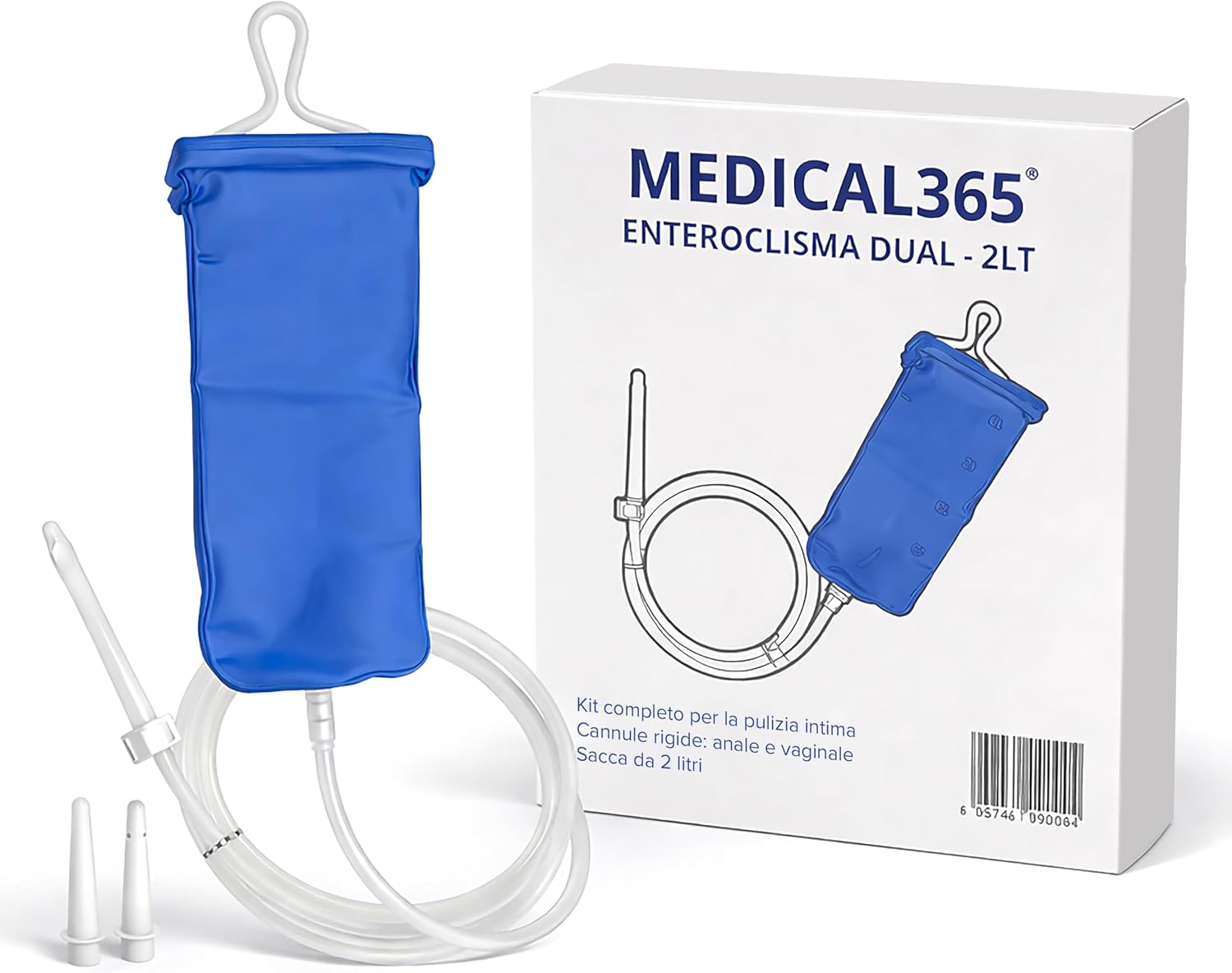 Medical365 Enteroclisma - Kit de enema de 2 litros con tubo, dos cánulas rígidas y bolsa