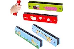 DOOCECIY 4 Pcs Kids Harmonica, 4 Styles Cartoon Mouth Organ with Double Row of 16 Holes for Toddler Adults Beginners Musical Instrument Gifts