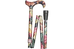 CLASSICCANES stockshop Klappbarer Gehstock – bequemer Derby-Griff mit Blumen-Rosen-Motiv auf einem stabilen und leichten, verstellbaren, faltbaren Metallstock – inklusive schmalem Puffer – Elite Color Roses