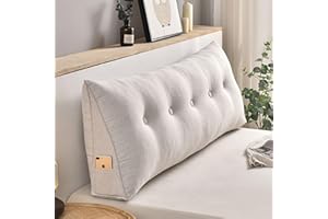 MONDEX Lesekissen für Bett, Bequemes und Weiches Keilkissen für Kopfteil, Ergonomisches Lordosenstützkissen für Bett, Rückenlehnenkissen mit Abnehmbarem, Waschbarem Bezug,Mint White,120 * 50 * 20cm