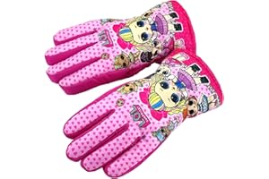 WOPIN Children's cartoon winter ski gloves, ZHULIA-LOL surprise doll winter ski warm student gloves plus fleece waterproof non-slip gloves, children's snowboard sled riding ski riding gloves.
