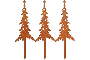 JYUECIAN Rost Tannenbaum 3 Stück Weihnachtsbaum Weihnachtsdeko Bäume Roststecker Gartenstecker Gartendeko Baumstecker