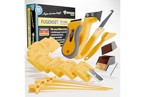 Broszio Tools 20-teiliges Silikonentferner Set – Professionelles Silikonentferner Werkzeug zur Bearbeitung von Silikonfugen – inkl. Fugenmesser, Spachtel, Silikonfugen-Abzieher und mehr