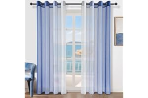 Topfinel Tende Voile Semi Trasparenti con Occhielli Tende Verticali Sfumate per Soggiorno Camera da Letto Cucina Camera da Bambino Tenda 2 Pannelli 140 x 260 CM Blu Zaffiro